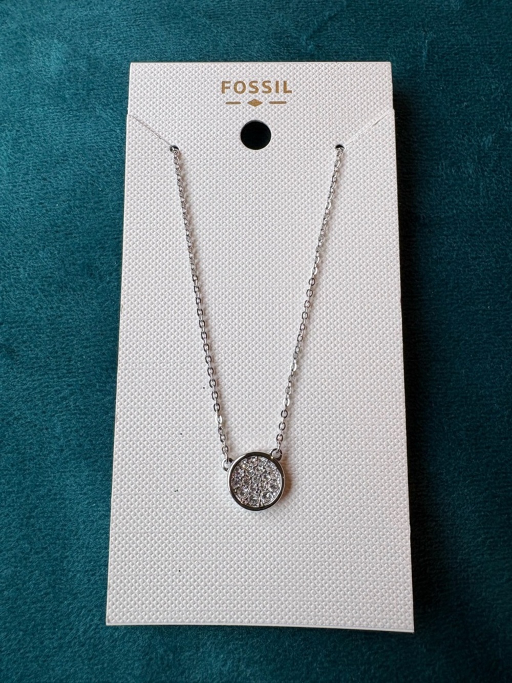 Fossil Silver Round Druzy Pendant Necklace - Silver